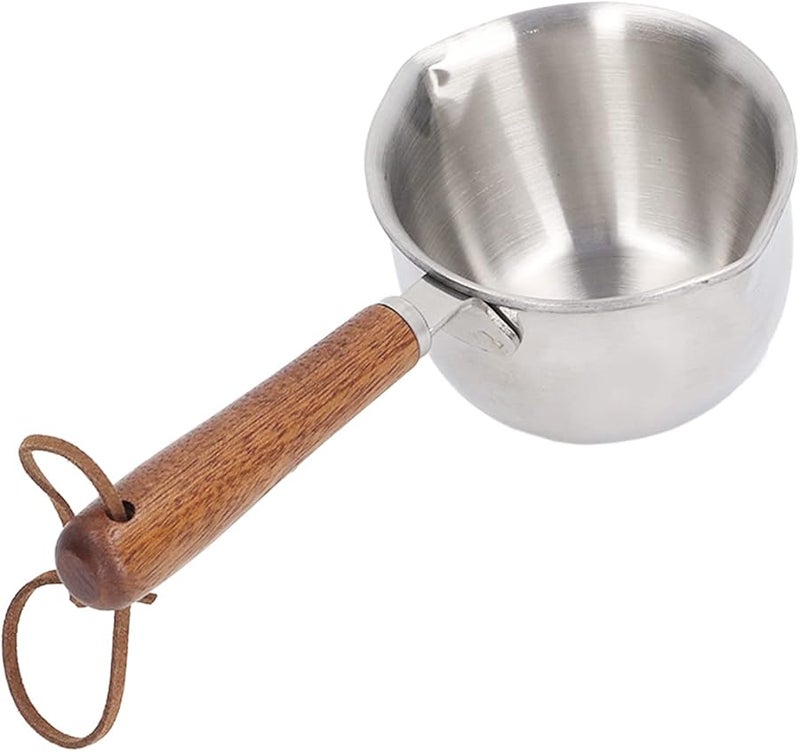 Mini Butter Warmer Pot 120ML Stainless Steel Dual Spout Wooden Handle Hanging Rope - Image 2